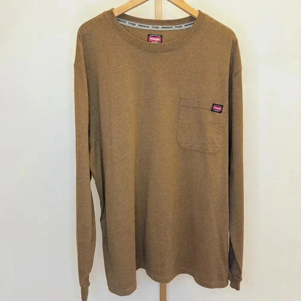 Wrangler Men's 2XL Brown Long Sleeve Pocket T-Shirt Solid Casual